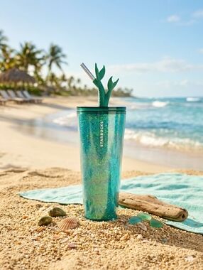 Starbucks Siren Mermaid Iridescent Teal Cold Cup Venti 24oz Tumbler With Straw
